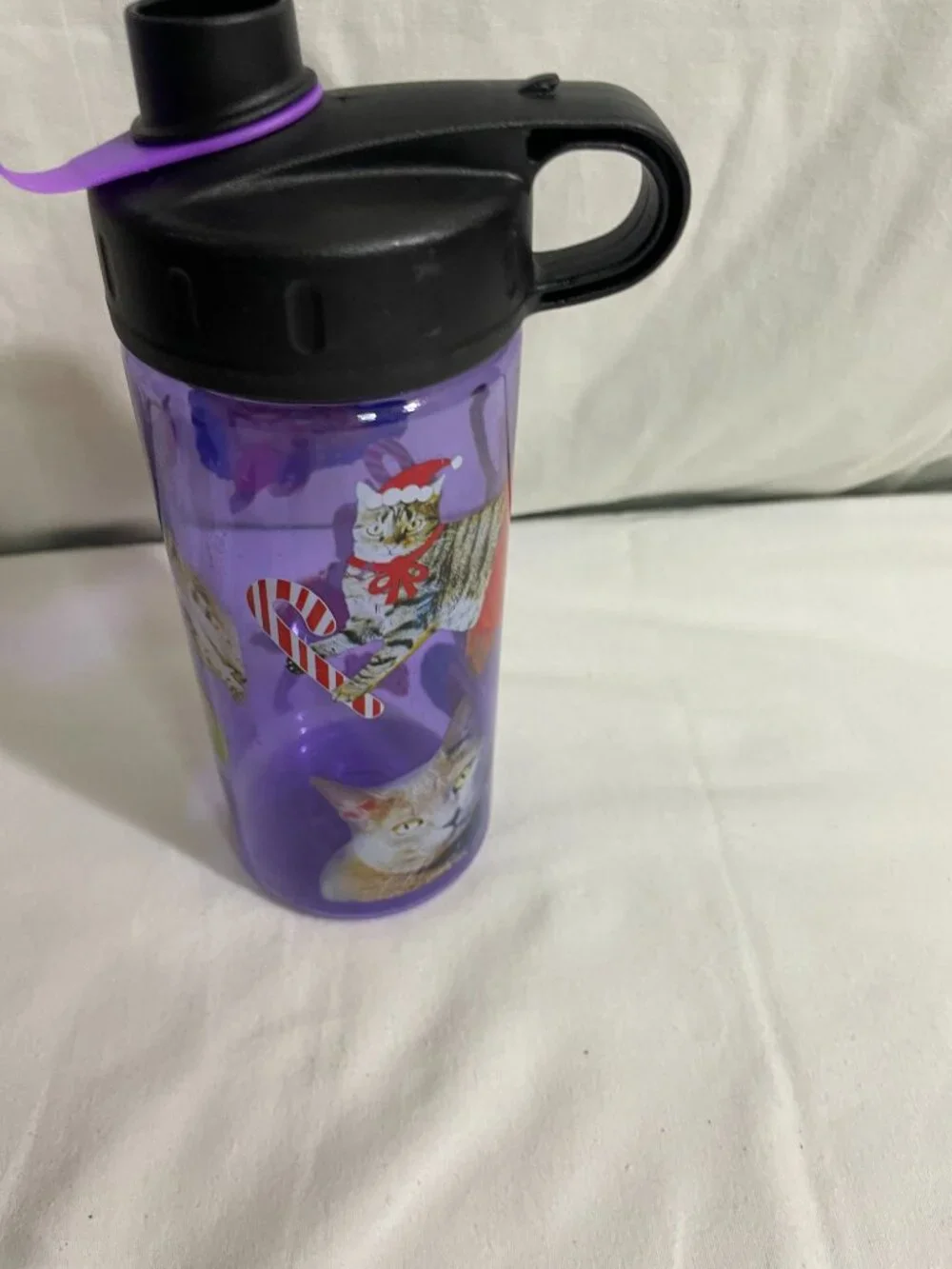 Cool Gear Purple Christmas Cats Kids Water Bottle Flip Top BPA Free 16 oz